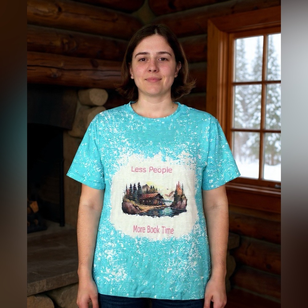 Turquoise Graphic Tee "Less People More Book Time"